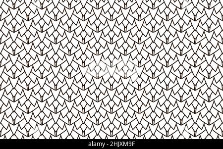 Sharp drago squama geometrico semplice senza cuciture pattern. Sfondo bianco e nero o texture del tetto. Carta da parati minimale. Pelle decorativa rettile o merma Illustrazione Vettoriale