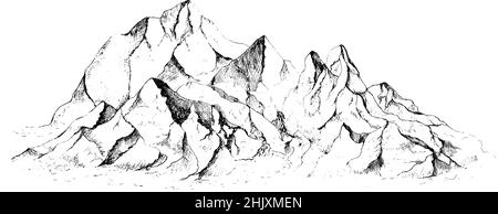 Cime, rocce e colline nella neve. Stazione sciistica. Illustrazione Vettoriale