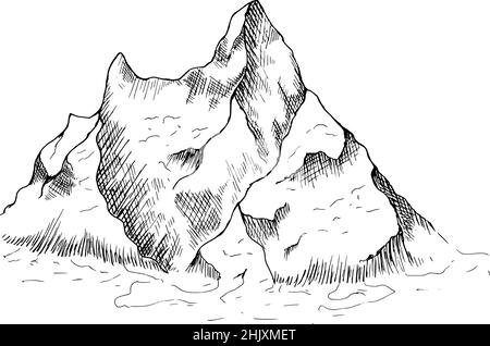 Cime, rocce e colline nella neve. Stazione sciistica. Illustrazione Vettoriale