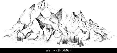 Cime, rocce e colline nella neve. Stazione sciistica. Illustrazione Vettoriale