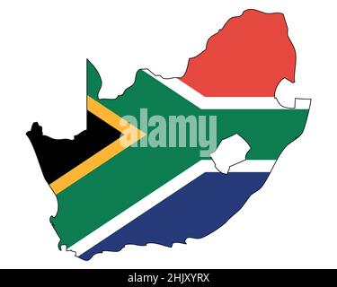 Mappa della Repubblica del Sud Africa con bandiera - contorno di uno stato con bandiera nazionale Illustrazione Vettoriale
