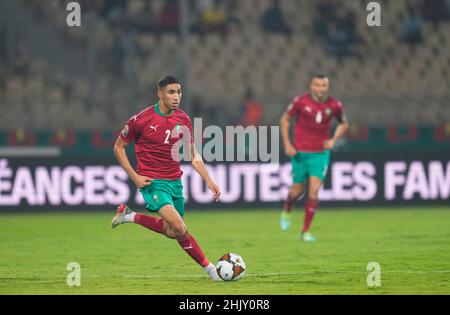 Yaoundé, Camerun, 25 gennaio 2022: Achraf Hakimi del Marocco durante il Marocco contro Malawi- Africa Cup of Nations allo Stadio Ahmadou Ahidjo. Prezzo Kim/CSM. Foto Stock