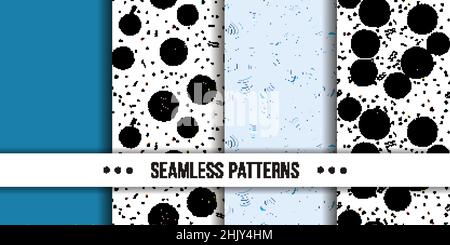 Set di samless ornate, noodle disegni astratti a mano. Illustrazione vettoriale. Trama dello schizzo a inchiostro, immagine del disegno a tratteggio ruvido Illustrazione Vettoriale