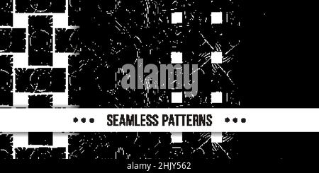 Set di samless ornate, noodle disegni astratti a mano. Illustrazione vettoriale. Trama dello schizzo a inchiostro, immagine del disegno a tratteggio ruvido Illustrazione Vettoriale