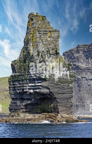 Scogliere di Moher in giorno soleggiato e nuvoloso, spiaggia dell'Irlanda occidentale, Wild Atlantic Road, spettacolare impressione naturale dell'Irlanda, Galway County Foto Stock