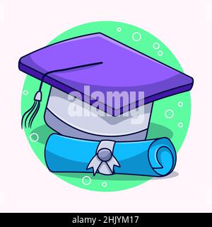 Cappello di laurea e diploma con illustrazione di scarabeo disegnata a mano Illustrazione Vettoriale