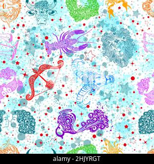 Zodiac colorato sfondo segni è senza cuciture. Illustrazione vettoriale Illustrazione Vettoriale