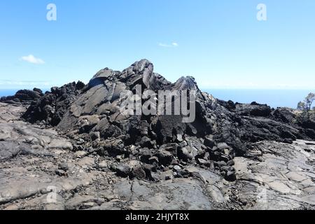 Una 'sea' di lava si estende da Kilauea fino al mare su Big Island. Foto Stock