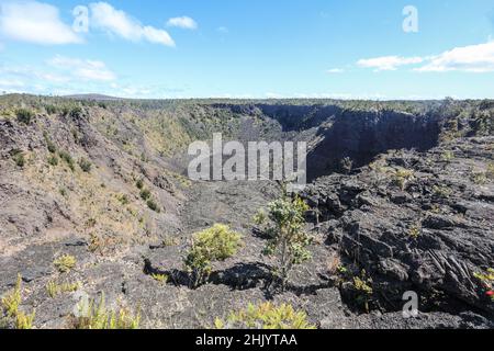 Una 'sea' di lava si estende da Kilauea fino al mare su Big Island. Foto Stock