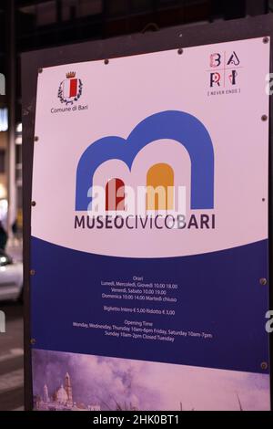 Museo popolare di Bari chiamato museo civico di Bari - BARI, ITALIA - 31 OTTOBRE 2021 Foto Stock