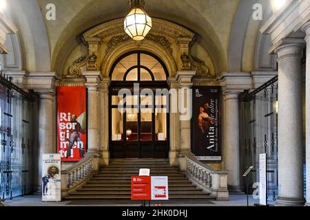 Ingresso del Museo Nazionale del Risorgimento Italiano all'interno del Palazzo Carignano, centro storico di Torino, Piemonte, Italia Foto Stock