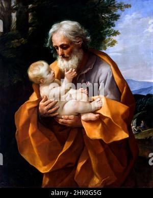 San Giuseppe e il Cristo Bambino di Guido reni (1575-1642), olio su tela (trasferito dal pannello), c.. 1635 Foto Stock