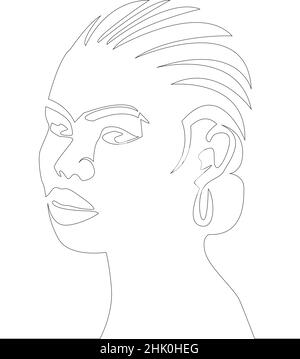 Ritratto astratto della giovane donna africana in stile minimalista e moderno. Disegno a linee. - illustrazione del vettore Illustrazione Vettoriale