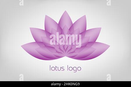 Logo viola del loto, fiore della vita. Geometria sacra. Simbolo di armonia ed equilibrio. Segno di purezza. Vettore di disegno Chakra Yoga isolato su bianco Illustrazione Vettoriale