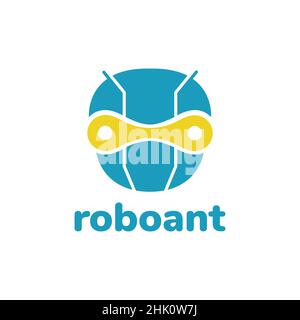 head ant robot tecnologia logo design, vettore grafico simbolo icona illustrazione idea creativa Illustrazione Vettoriale