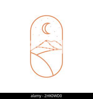 deserto di montagna hipster con logo a mezzaluna, simbolo grafico vettoriale icona illustrazione idea creativa Illustrazione Vettoriale