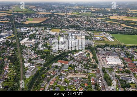 Fotografia aerea, zona industriale di Hansastraße e Oberer Kohlenweg, Unna, zona della Ruhr, Renania settentrionale-Vestfalia, Germania, DE, Europa, imprese commerciali Foto Stock