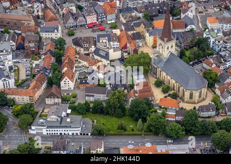 Vista aerea, cantiere e ristrutturazione dell'evang. Chiesa della città, Rubensverlagshaus, edificio editoriale Hellweger Anzeiger, mercato della città vecchia, Foto Stock