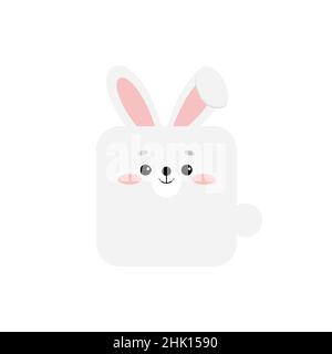 Quadrato fattoria coniglio animale faccia icona isolato su sfondo bianco. Illustrazione Vettoriale