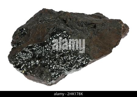 Psilomelane di Ehrenfriedersdorf, Monti dell'Oré, Germania isolato su sfondo bianco Foto Stock