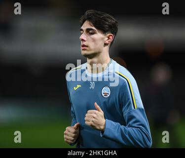 Swansea, Regno Unito. 01st Feb 2022. #30 di Swansea City durante il riscaldamento pre-partita a Swansea, Regno Unito il 2/1/2022. (Foto di Mike Jones/News Images/Sipa USA) Credit: Sipa USA/Alamy Live News Foto Stock