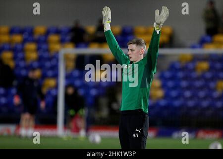 Londra, Regno Unito. 01st Feb 2022. Nathan Broome di AFC Wimbledon durante la partita della EFL Sky Bet League 1 tra AFC Wimbledon e Cheltenham Town a Plow Lane, Londra, Inghilterra, il 1 febbraio 2022. Foto di Carlton Myrie. Solo per uso editoriale, licenza richiesta per uso commerciale. Nessun utilizzo nelle scommesse, nei giochi o nelle pubblicazioni di un singolo club/campionato/giocatore. Credit: UK Sports Pics Ltd/Alamy Live News Foto Stock