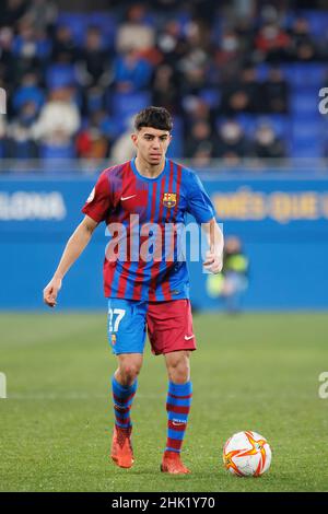 BARCELLONA - GEN 29: Ilias Akhomach in azione durante la partita Primera RFEF tra il FC Barcelona B e il Real Madrid Castilla allo stadio Johan Cruyff Foto Stock