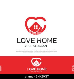 Home design logo amore illustrazione, home Care logo, icona, simbolo modello vettore Illustrazione Vettoriale