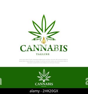 Cannabis essenziale olio gocce logo disegno vettore medico marijuana illustrazione Illustrazione Vettoriale