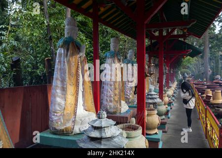 Lynnwood, Washington, Stati Uniti. 1st Febbraio, 2022. Un devoto offre preghiere ad un Buddha durante la celebrazione del Capodanno lunare al Tempio di Ksitigarbha. Credit: Paul Christian Gordon/Alamy Live News Foto Stock