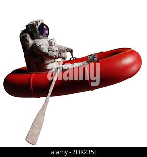 astronauta in rosso dinghy, isolato su sfondo bianco Foto Stock