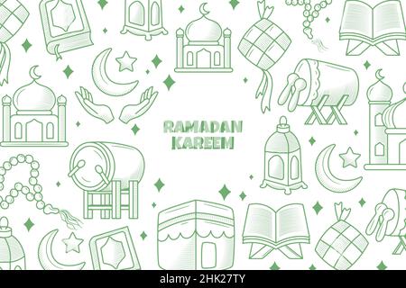 Sfondo ramadan kareem disegnato a mano con elementi lineari Illustrazione Vettoriale
