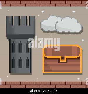 raccolta di oggetti pixel Illustrazione Vettoriale