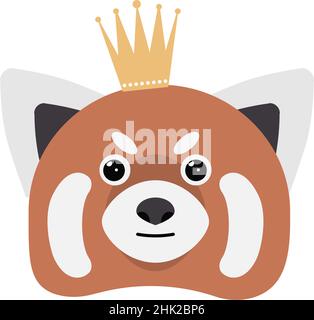 Panda rosso con corona. Personaggio rosso panda, adesivi corona. Illustrazione Vettoriale