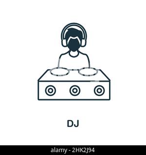 Icona DJ. Elemento linea dalla raccolta di icone delle parti. Simbolo icona DJ lineare per il web design, infografica e altro ancora. Illustrazione Vettoriale