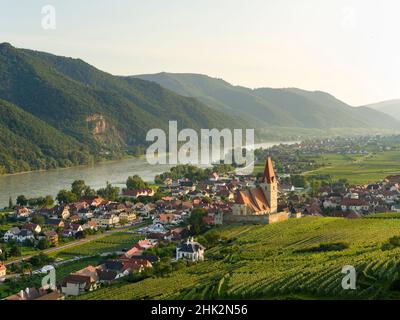 Il villaggio storico di Weissenkirchen è situato nella zona vinicola, patrimonio dell'umanità dell'UNESCO. Austria inferiore Foto Stock