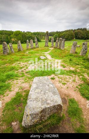 Svezia, Bohuslan, Blomsholm, Blomsholmssceptpet, cerchio di navi in pietra, Terreno di sepoltura in età di ferro, 400-600 d.C. Foto Stock