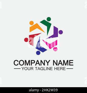 Lavoro di squadra che collega le persone concetto esagonale logo simbolo icona vettore disegno Illustrazione Vettoriale