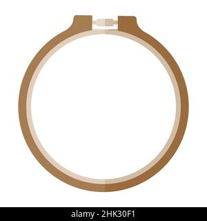 Cerchio di ricamo marrone isolato su sfondo bianco. Articolo per cucire in piano. Illustrazione vettoriale del disegno. Illustrazione Vettoriale