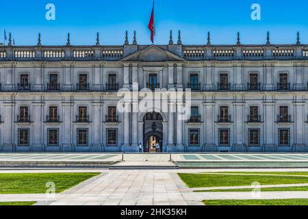 Palazzo del Presidente la Moneda, Santiago, Cile. Creato nel 1805, Casa Bianca Cilena Foto Stock