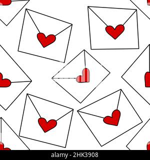 Modello senza cuciture con lettere d'amore e cuori su sfondo bianco Foto Stock