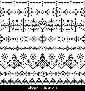 Linea tribale in stile islandese vettore artistico senza cuciture verticale patten con cuori e forme geometriche, tessuto o stampa disegno ispirato da Viking RU Illustrazione Vettoriale