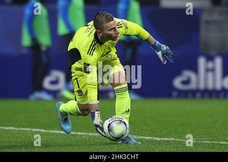 Lione, Francia. 1st Feb 2022. Anthony Lopes di Lione durante la partita Uber eats Ligue 1 al Groupama Stadium di Lione. Il credito dovrebbe essere: Jonathan Moscarop/Sportimage Credit: Sportimage/Alamy Live News Foto Stock