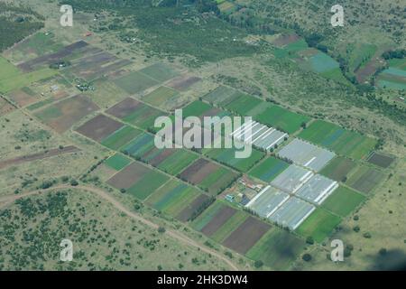 Africa, Kenya. Vista aerea dell'operazione agricola con serre nei pressi di Nairobi. Foto Stock