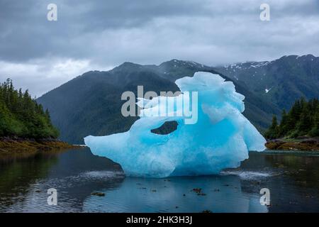 USA, Alaska, Petersburg, grande iceberg dal ghiacciaio LeConte, situato a bassa marea nella baia di LeConte la sera estiva Foto Stock