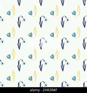 Ornamento senza cuciture di colore blu e giallo. Forme isolate dei fiori. Doodle stampa natura. Illustrazione vettoriale per i tessuti stagionali pri Illustrazione Vettoriale