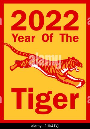 Un'illustrazione in colori tradizionali che celebra il Capodanno cinese della Tigre 2022 Foto Stock