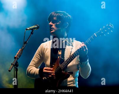 Franz Ferdinand suona il picnic elettrico 2008, Stradbally, Laois, Irlanda. Foto Stock