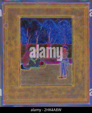 Ispirato da Indian Picture, frammento, acquerelli opachi su carta, ca. 1800, totale: 9 1/4 x 7 3/4 pollici, 23,5 x 19,7 cm, reinventato da Artotop. L'arte classica reinventata con un tocco moderno. Design di calda e allegra luminosità e di raggi di luce. La fotografia si ispira al surrealismo e al futurismo, abbracciando l'energia dinamica della tecnologia moderna, del movimento, della velocità e rivoluzionando la cultura Foto Stock