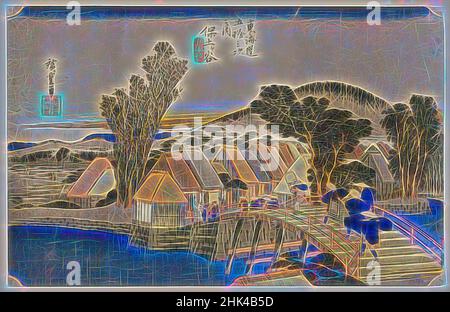 Ispirato da Hodogaya: Ponte Shinmachi, dalla serie cinquantatre stazioni della strada Tōkaidō, Utagawa Hiroshige, Ando, giapponese, 1797-1858, Stampa a blocchi di legno a colori su carta, Giappone, ca. 1833-1834, periodo Edo, 8 15/16 x 13 15/16 poll., 22,7 x 35,4 cm, reinventato da Artotop. L'arte classica reinventata con un tocco moderno. Design di calda e allegra luminosità e di raggi di luce. La fotografia si ispira al surrealismo e al futurismo, abbracciando l'energia dinamica della tecnologia moderna, del movimento, della velocità e rivoluzionando la cultura Foto Stock